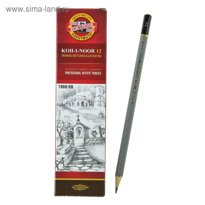 Карандаш чернографитный Koh-I-Noor 1860 6B Gold Star, профессиональный Карандаш чернографитный Koh-I-Noor 1860 6B Gold Star, профессиональный