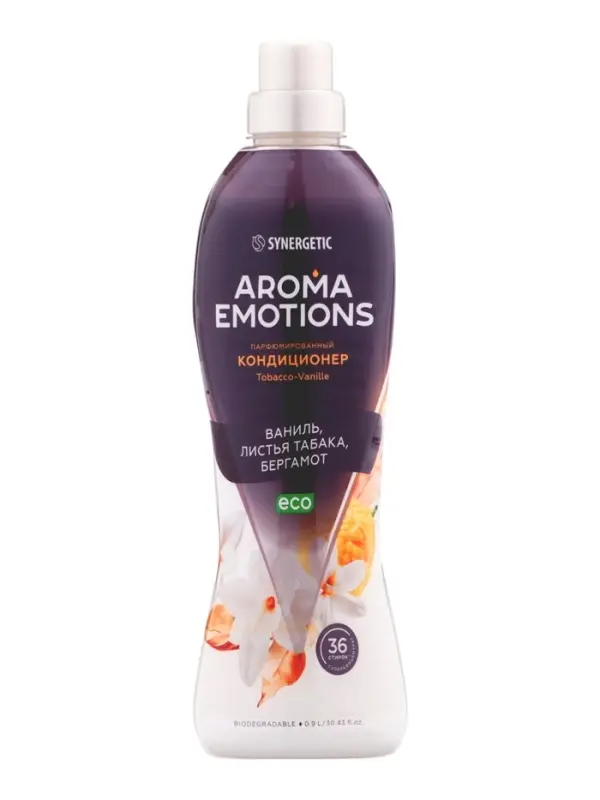 Кондиционер для белья парфюмированный SYNERGETIC ваниль, табак, бергамот, 0,9 л