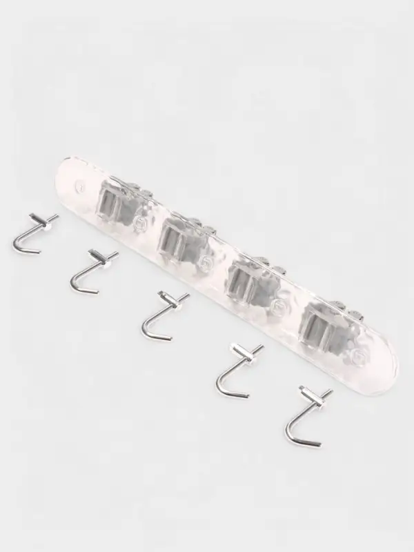 Держатель для швабр настенный самоклеящийся, прозрачная основа, 4 отделения, 42.5&times;6&times;6 см