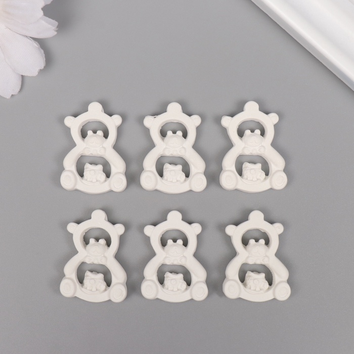 Декор для творчества полистоун Декор для творчества полистоун "Мишка-игрушка" белый набор 6 шт 2,2х3 см