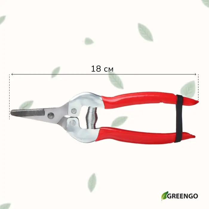 Ножницы садовые, 7" (18 см), с металлическими ручками, обрезиненная ручка, красные, Greengo