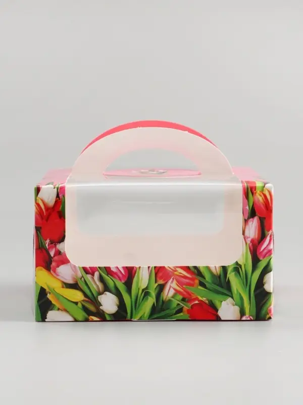 Коробка под бенто - торт с окном &laquo;С 8 марта!&raquo;, 14&times;14&times;8 см