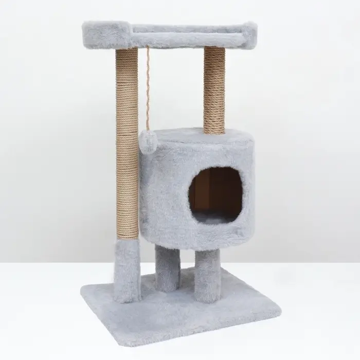 Домик для кошек с когтеточкой &laquo;Круглый с площадкой&raquo;, 52&times;52&times;95 см, серый