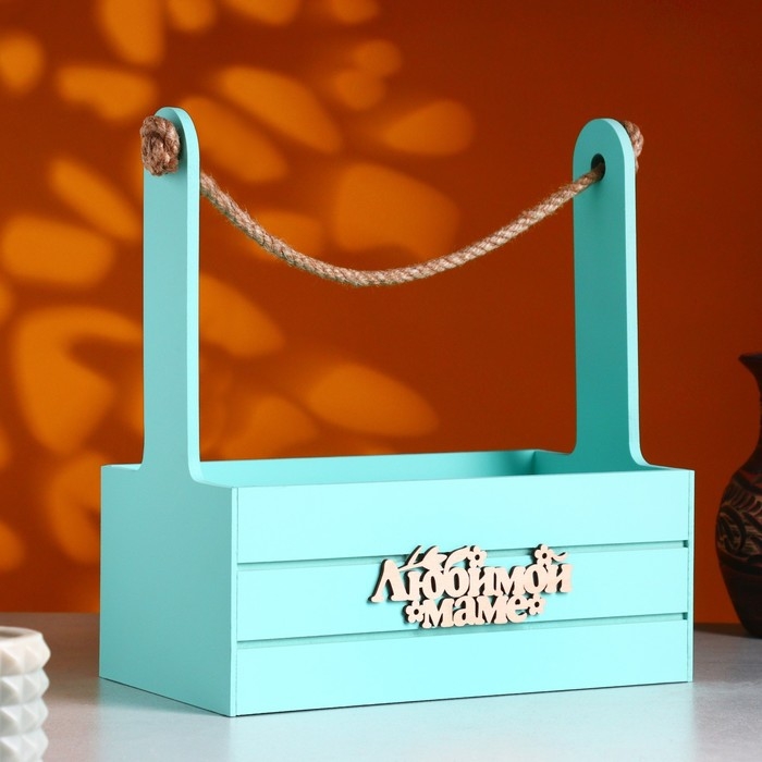 Ящик - кашпо деревянный 25х15х30  Ящик - кашпо деревянный 25х15х30 "Любимой Маме" Мятный