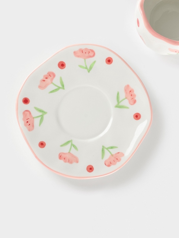 Чайная пара Доляна «Цветочная аллея», чашка 220 мл, блюдце d=16 см, ручная роспись, керамика, белая