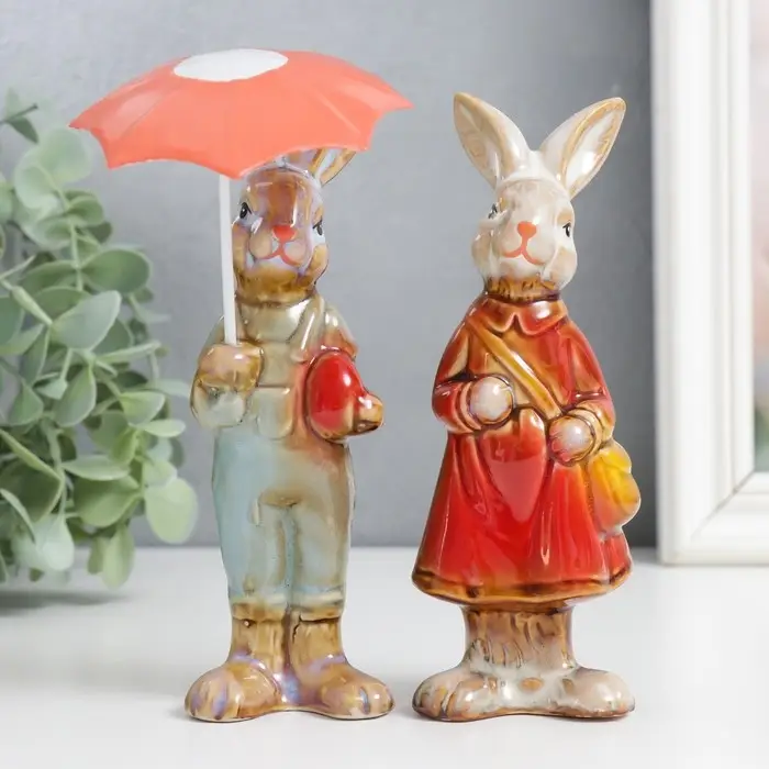 Сувенир керамика Сувенир керамика "Заюшка - под зонтом" МИКС 15,5х4,5х5 см