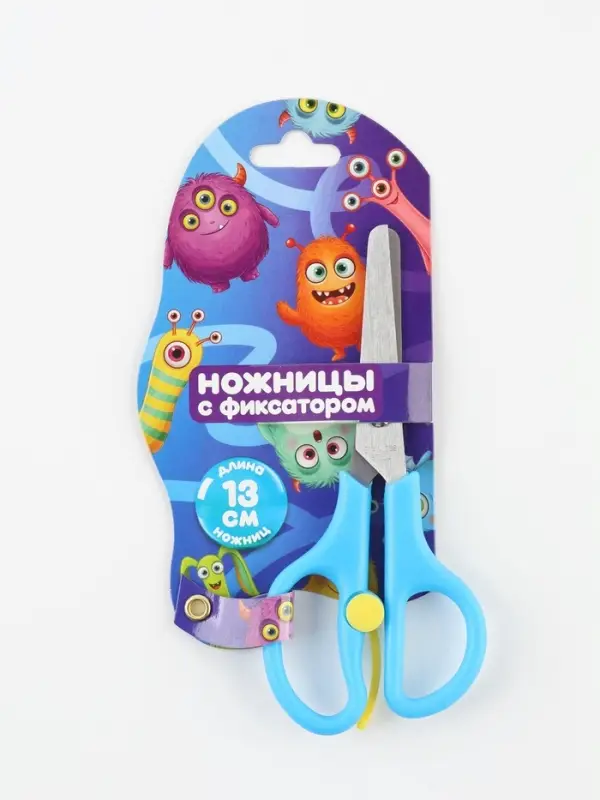 Ножницы канцелярские, 13 см, безопасные, пластиковые ручки с фиксатором, детские, Буки Бяки
