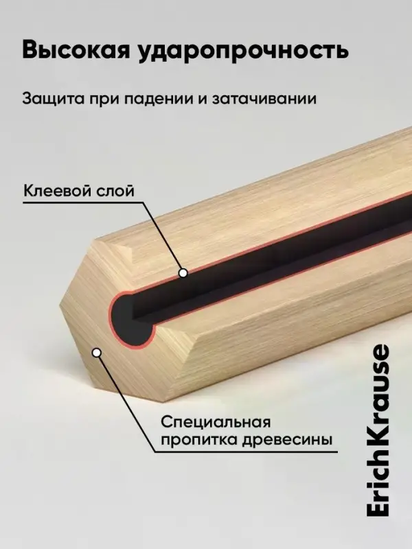 Набор карандашей чернографитных различной твердости 6 штук, ErichKrause, грифель d=2.2 мм, дерево, шестигранные, ударопрочные, серебро, в коробке