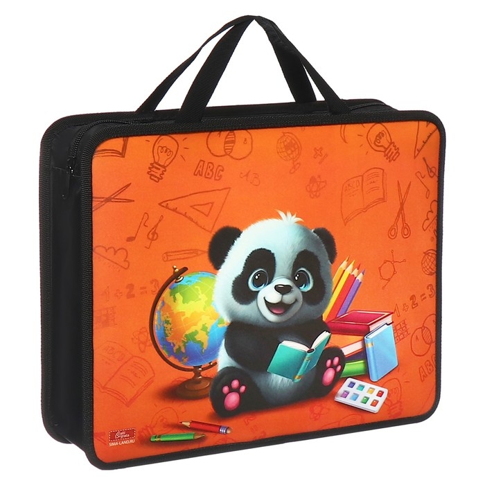 Папка с ручками А4, 330 х 260 х 75 мм, пластиковая, ручки-тесьма, Calligrata "Панда"