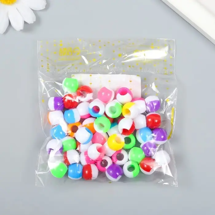 Бусины для творчества пластик "Бочонок двухцветный" цветные 30 гр 1х1,2х1,2 см