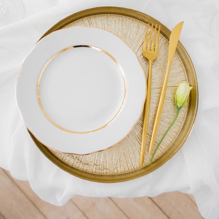 Тарелка «Оливки», d=20 см, цвет белый с золотой отводкой Тарелка «Оливки», d=20 см, цвет белый с золотой отводкой