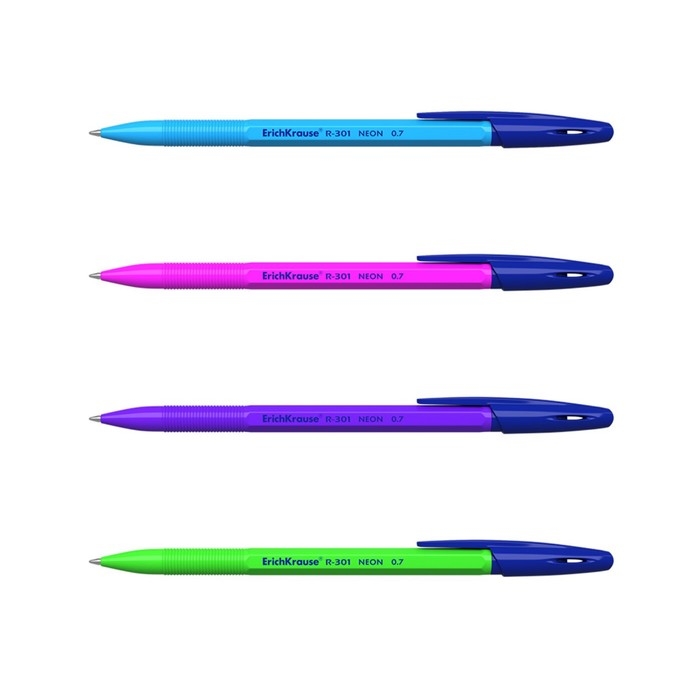 Набор ручек шариковых 4 штуки, ErichKrause R-301 Neon Stick, узел 0.7 мм, чернила синие, корпус неоновый, длина линии письма 2000 метров, МИКС Набор ручек шариковых 4 штуки, ErichKrause R-301 Neon Stick, узел 0.7 мм, чернила синие, корпус неоновый, длина линии письма 2000 метров, МИКС