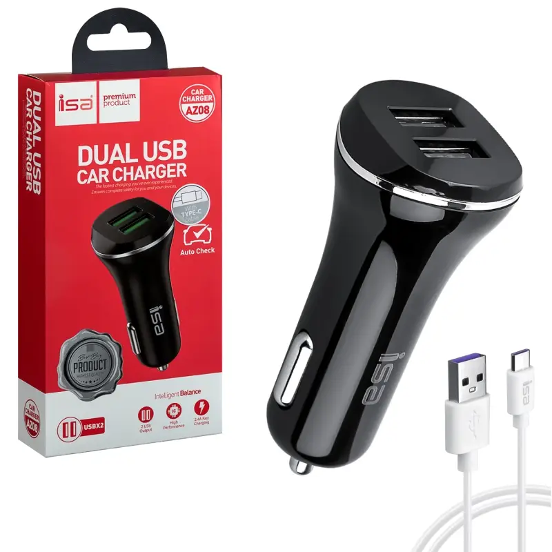 * АЗУ AZ-08 USB на Type-C + 2 USB 2.1A ISA черное * АЗУ AZ-08 USB на Type-C + 2 USB 2.1A ISA черное