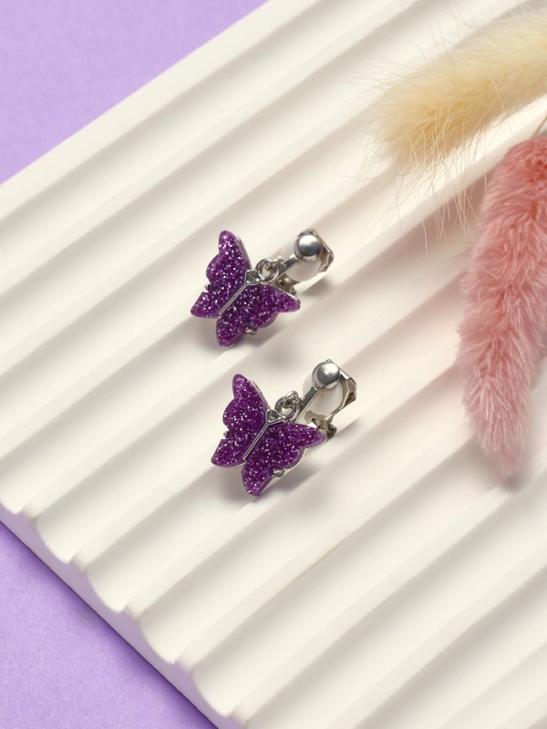 Серьги клипсы детские Выбражулька «Блеск бабочки», фиолетовые Серьги клипсы детские Выбражулька «Блеск бабочки», фиолетовые