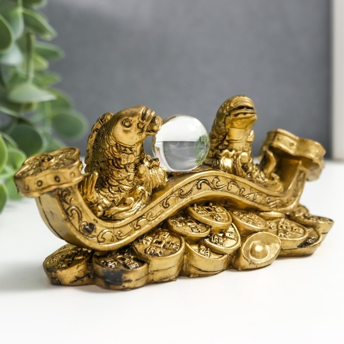 Нэцке полистоун под бронзу Нэцке полистоун под бронзу "2 карпа на жезле Жуи с кристаллом" 5х4,5х12,5 см