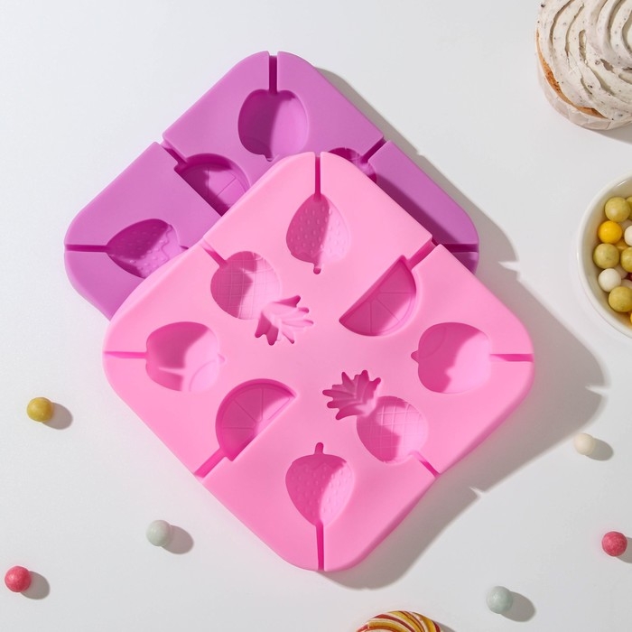 Форма для леденцов Доляна «Тропики», силикон, 13,5×13,5×1,2 см, 8 ячеек, с палочками, цвет МИКС Форма для леденцов Доляна «Тропики», силикон, 13,5×13,5×1,2 см, 8 ячеек, с палочками, цвет МИКС