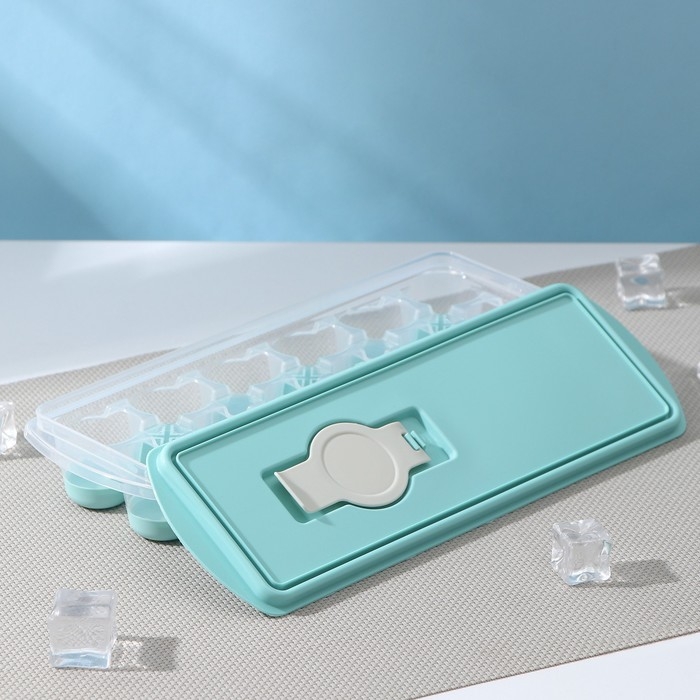 Форма для льда с крышкой и клапаном «Капля», 25×8,5×4 см, цвет аквамарин Форма для льда с крышкой и клапаном «Капля», 25×8,5×4 см, цвет аквамарин