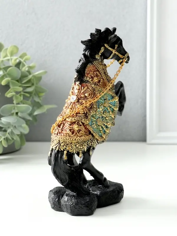 Сувенир полистоун Сувенир полистоун "Конь императора на дыбах" чёрный, цветная попона МИКС 11,5х7,2х19 см