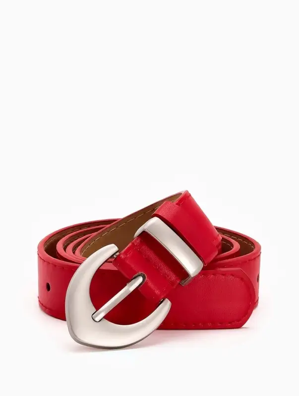 Ремень женский, 110&times;3 см, пряжка металл матовая, серебристая, красный