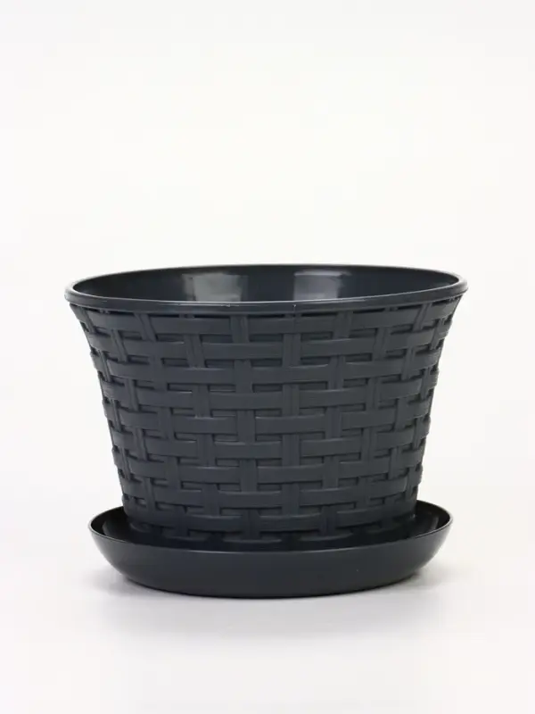 Кашпо круглое &laquo;Ротанг&raquo; 2,1л с поддоном, цвет серый