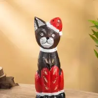 Сувенир интерьерный "Кот новогодний" 14х10х40 см, дерево Сувенир интерьерный "Кот новогодний" 14х10х40 см, дерево