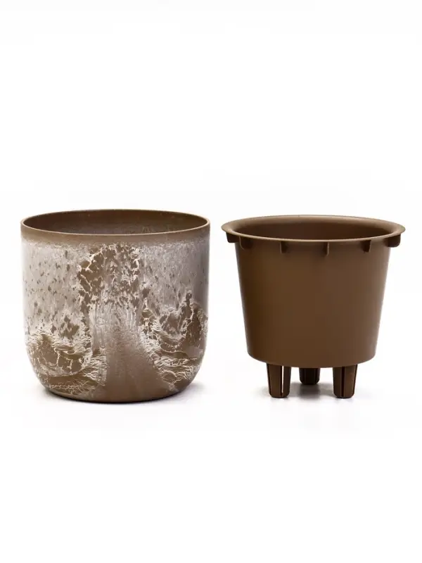 Кашпо со вставкой 1 л d15 см h14см МИКРИТ бежевый слайн