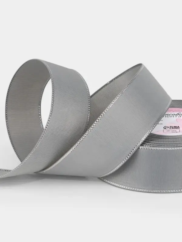Лента репсовая, с серебряным люрексом, 40 мм, 23&plusmn;1 м, светло-серая №003
