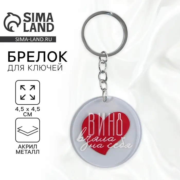 Брелок для ключей акриловый с приколом &laquo;Вино взяла на себя&raquo;, диам. 4,5 см
