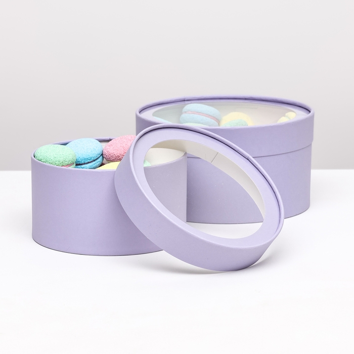 Набор 2 в 1 круглых коробок Набор 2 в 1 круглых коробок "Бледно-фиолетовый" с окном, 21 х 11 - 18 х 10 см