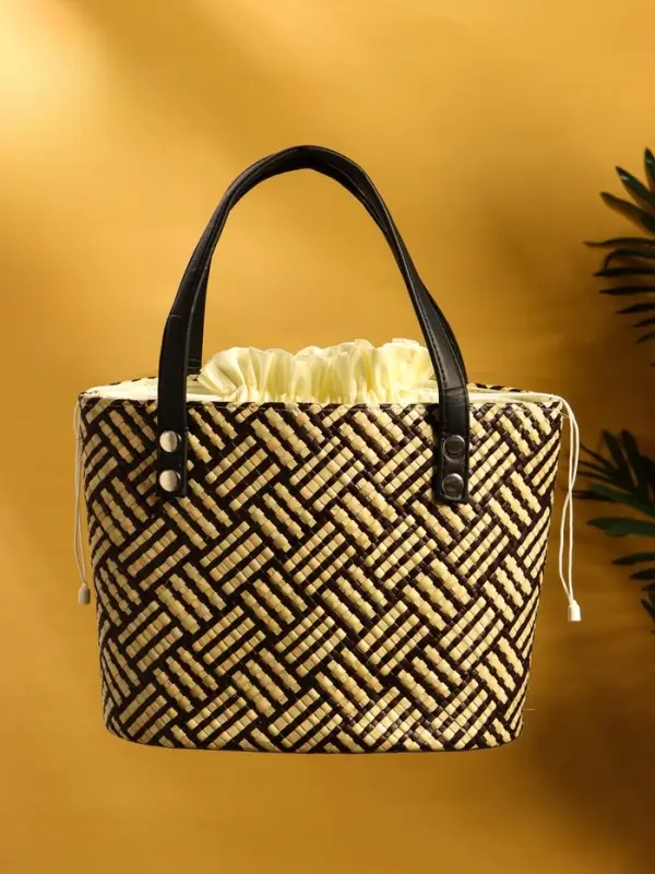 Сумка плетёная из пандана 27х19х42 см, цв. бежево-коричневый