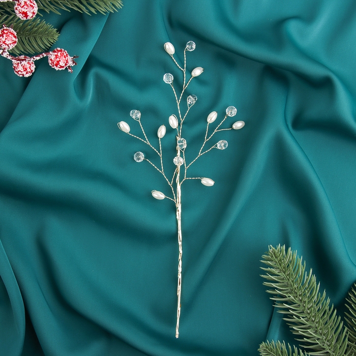 Новогодняя ветка декоративная «Зимнее волшебство. Хрустальная сказка», пластик, 25 см, капелька Новогодняя ветка декоративная «Зимнее волшебство. Хрустальная сказка», пластик, 25 см, капелька