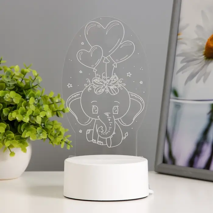 Светильник 3D RISALUX &laquo;Слоненок&raquo;, LED-ночник, RGB, от сети, 11&times;9.5&times;18 см