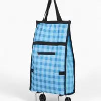 Сумка хозяйственная складная на липучке, 2 колеса, наружный карман, 32&times;13&times;52 см, голубая