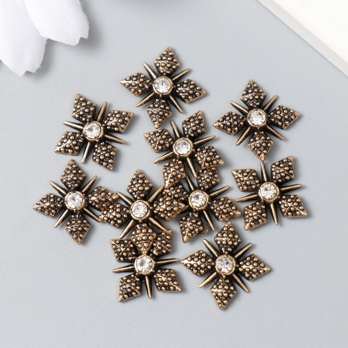Декор для творчества металл, стразы Декор для творчества металл, стразы "Цветок с лучами" набор 10 шт бронза 1,2х1,2 см