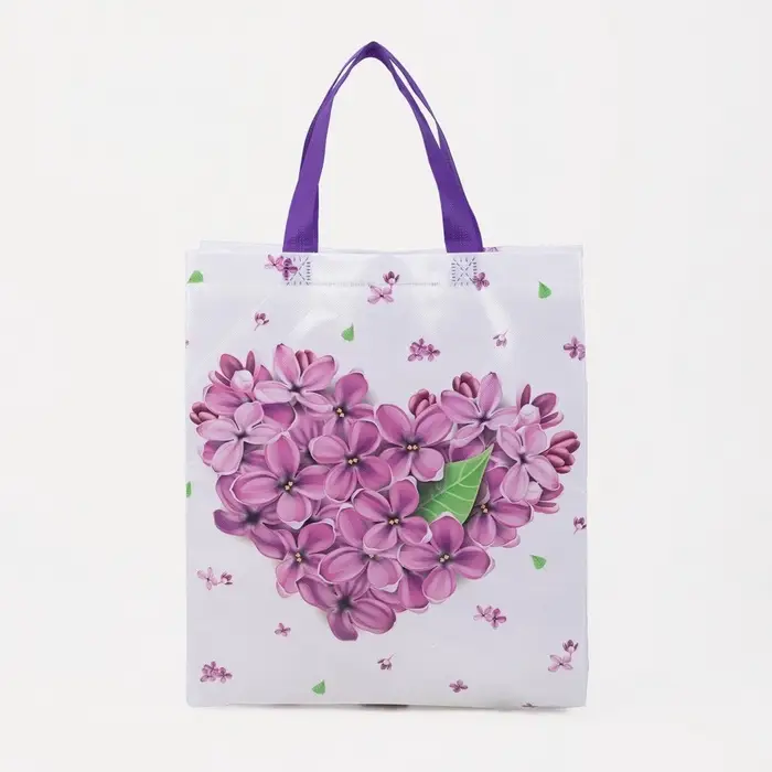 Сумка хозяйственная &laquo;Сирень&raquo;, без застёжки, 32&times;12&times;36 см, белая