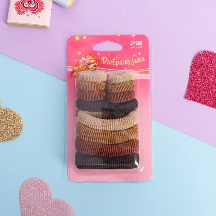 Резинка для волос «Махрушка ассорти», набор 12 шт., шоколад