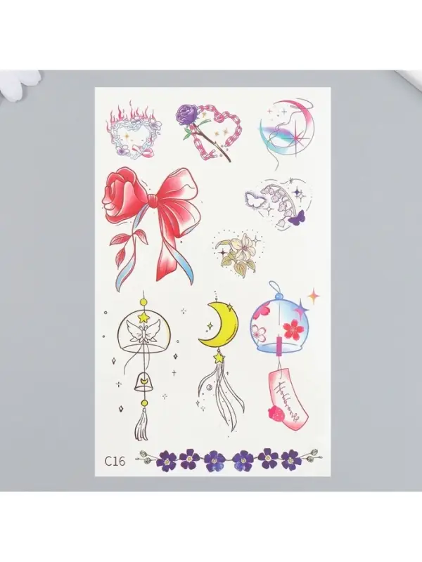 Переводные тату цветные «Бант из лепестков», временные татуировки, 18×11 см