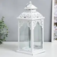 Подсвечник металл "Фонарь - ажур" белый 11,5х11,5х29 см