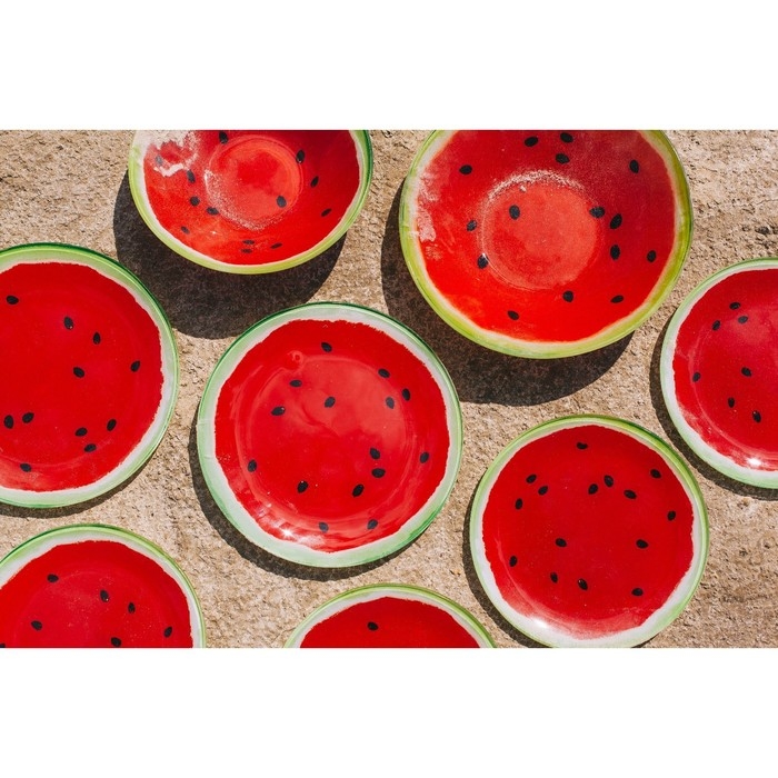 Салатник стеклянный Доляна «Арбуз», 150 мл, 12×2,5 см, цвет красный