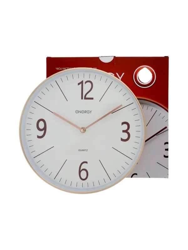 Часы настенные ENERGY ЕС-158, интерьерные, d=29.3 см, кварцевые, белые с золотым