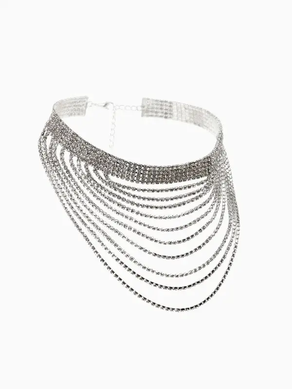 Колье &laquo;Водопад&raquo;, волна, белое в серебре, 25 см