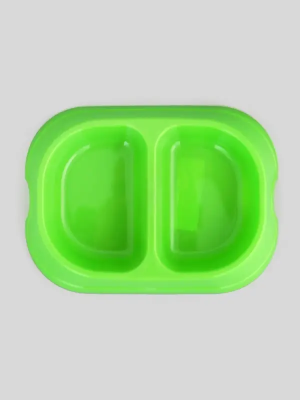 Миска двойная, 2&times;200 мл, пластик, зелёная