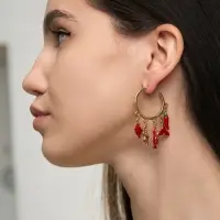 Серьги &laquo;Морской мир&raquo;, микс подвесок, красные в золоте