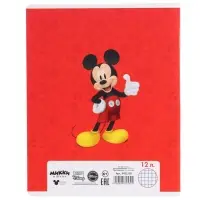 Тетрадь в клетку 12 листов, 5 видов МИКС, обложка мелованная бумага, Микки Маус