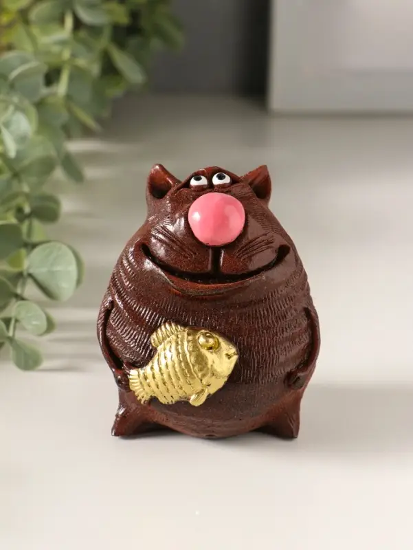 Сувенир Кот с рыбой,микс 7х5,5х6см