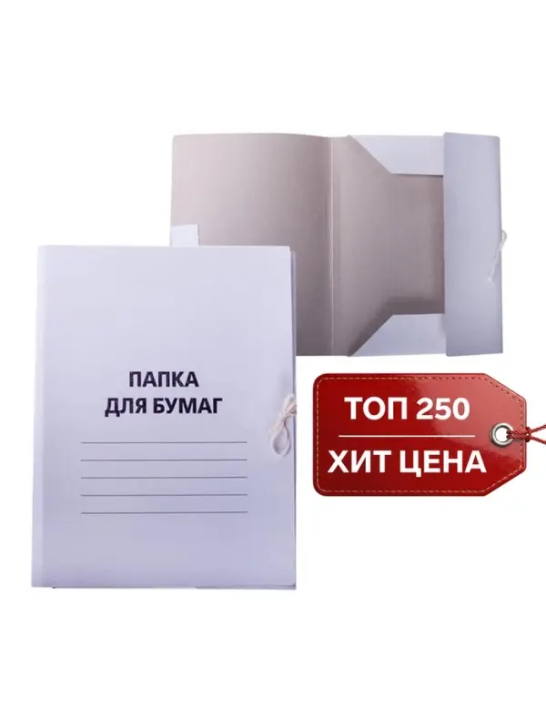 Папка для бумаг с завязками Calligrata, картон немелованный, 220 г/м&sup2;, белый, до 200 л, микс
