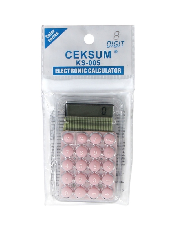 Калькулятор настольный 08-разрядный, KS-005, прозрачный корпус, розовые кнопки