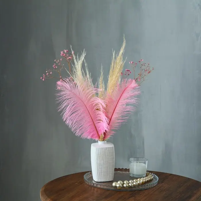 Перо для декора 1 шт., размер — 25-30 см, цвет розовый