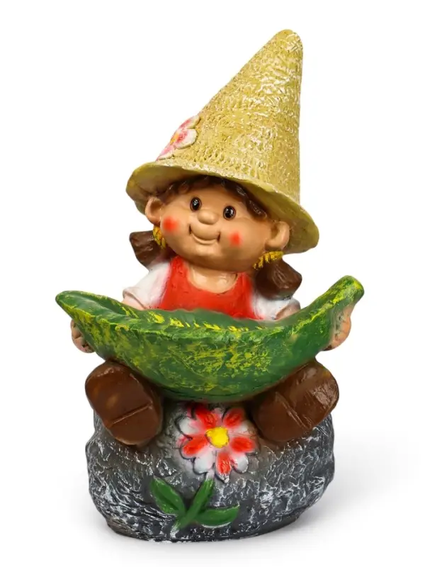 Садовая фигура из полистоуна &laquo;Девочка на камне с листом&raquo;, 48&times;29&times;27 см