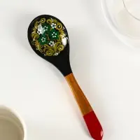 Ложка деревянная &laquo;Чернушка&raquo;, с плоским черенком, 20.2&times;6.2 см, хохлома, ручная роспись